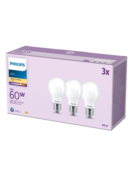 Lampe LED Philips A60 E27 Vert tendre E 7 W 60 W E27 806 lm 3 Unités (2700 K)
