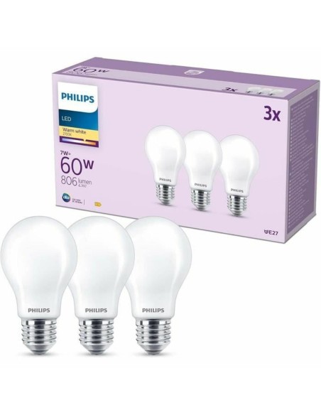 Lampe LED Philips A60 E27 Vert tendre E 7 W 60 W E27 806 lm 3 Unités (2700 K)