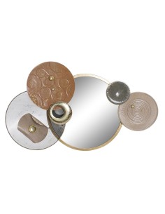 Décoration murale DKD Home Decor Miroir Gris Doré Métal Terre cuite Moderne Cercles (96,5 x 7 x 59 cm)