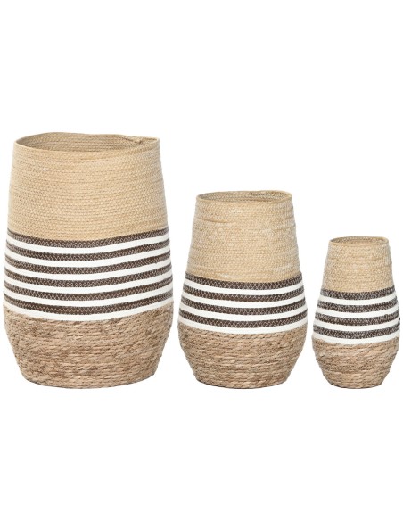 Cache-pot Home ESPRIT Marron Bicolore Fibre Urbaine 31 x 31 x 49 cm (3 Pièces)