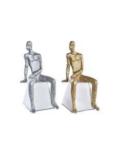 Figurine Décorative DKD Home Decor 11 x 12 x 28 cm Argenté Noir Blanc Homme (2 Unités)
