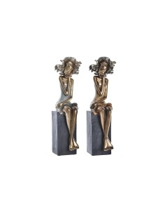 Figurine Décorative DKD Home Decor 9 x 10 x 35 cm Femme Rouge Doré Turquoise (2 Unités)