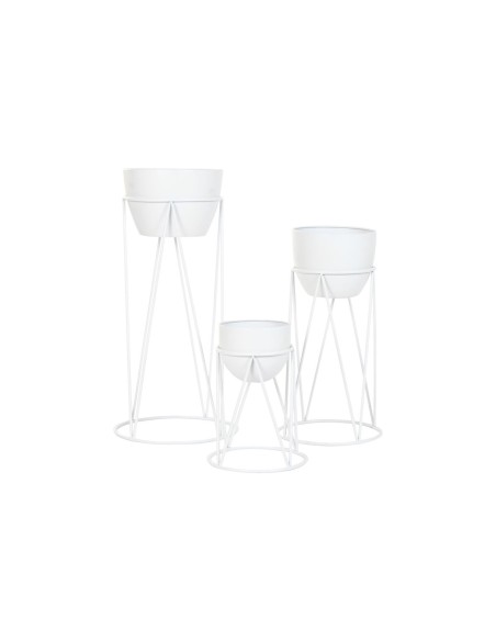 Cache-pot Home ESPRIT Blanc Métal Urbaine 38 x 38 x 80 cm (3 Pièces)