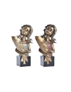 Figurine Décorative DKD Home Decor 21 x 13 x 36 cm Rouge Doré Turquoise (2 Unités)