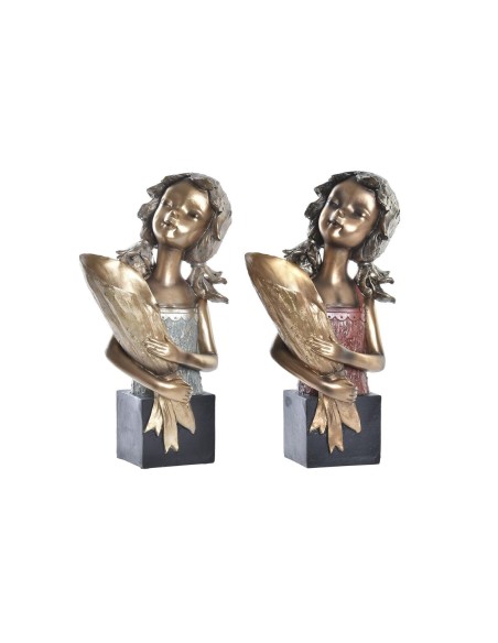 Figurine Décorative DKD Home Decor 21 x 13 x 36 cm Rouge Doré Turquoise (2 Unités)