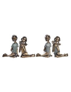 Figurine Décorative DKD Home Decor 17 x 13 x 22 cm Rouge Doré Turquoise Enfants (2 Unités)