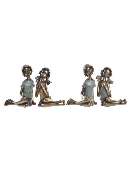 Figurine Décorative DKD Home Decor 17 x 13 x 22 cm Rouge Doré Turquoise Enfants (2 Unités)