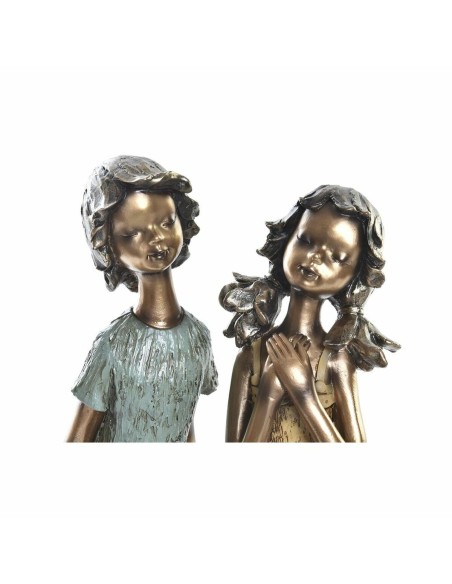 Figurine Décorative DKD Home Decor 17 x 13 x 22 cm Rouge Doré Turquoise Enfants (2 Unités)