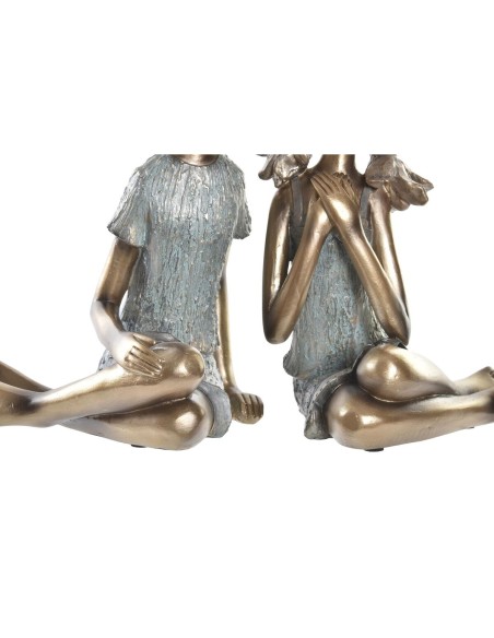 Figurine Décorative DKD Home Decor 17 x 13 x 22 cm Rouge Doré Turquoise Enfants (2 Unités)