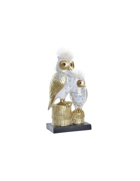 Figurine Décorative DKD Home Decor 14,5 x 9 x 26 cm Hibou Doré Blanc