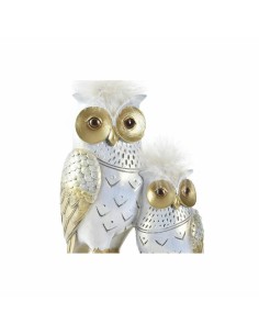 Figurine Décorative DKD Home Decor 14,5 x 9 x 26 cm Hibou Doré Blanc 2