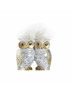 Figurine Décorative DKD Home Decor Blanc Doré Hiboux 10 x 8 x 7 cm 2