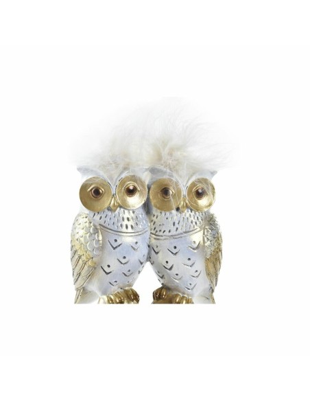 Figurine Décorative DKD Home Decor Blanc Doré Hiboux 10 x 8 x 7 cm