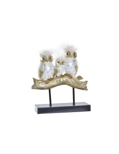 Figurine Décorative DKD Home Decor Tronc 24 x 9 x 26 cm Hiboux Noir Doré Blanc