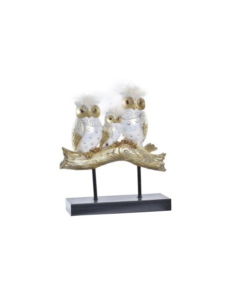 Figurine Décorative DKD Home Decor Tronc 24 x 9 x 26 cm Hiboux Noir Doré Blanc