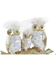 Figurine Décorative DKD Home Decor Tronc 24 x 9 x 26 cm Hiboux Noir Doré Blanc 2