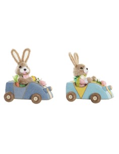 Figurine Décorative DKD Home Decor 23 x 15 x 29 cm Bleu Rose Marron Lapin (2 Unités)