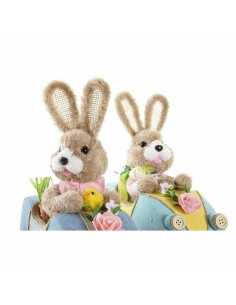 Figurine Décorative DKD Home Decor 23 x 15 x 29 cm Bleu Rose Marron Lapin (2 Unités) 2