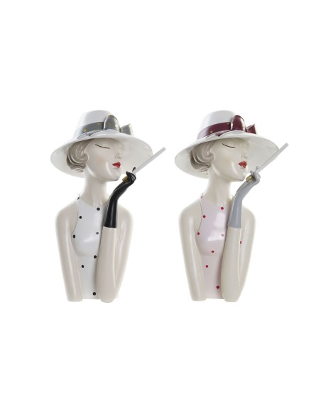Figurine Décorative DKD Home Decor 18,5 x 15 x 31 cm Femme Rose Blanc (2 Unités)
