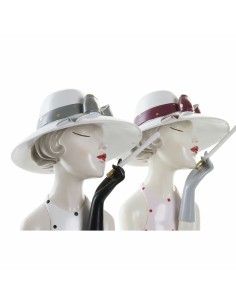Figurine Décorative DKD Home Decor 18,5 x 15 x 31 cm Femme Rose Blanc (2 Unités) 2
