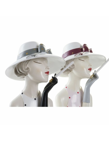 Figurine Décorative DKD Home Decor 18,5 x 15 x 31 cm Femme Rose Blanc (2 Unités)