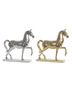Figurine Décorative DKD Home Decor 34 x 9,5 x 33,5 cm Cheval Argenté Doré (2 Unités)