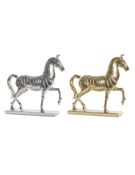 Figurine Décorative DKD Home Decor 34 x 9,5 x 33,5 cm Cheval Argenté Doré (2 Unités)