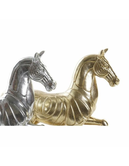 Figurine Décorative DKD Home Decor 34 x 9,5 x 33,5 cm Cheval Argenté Doré (2 Unités)