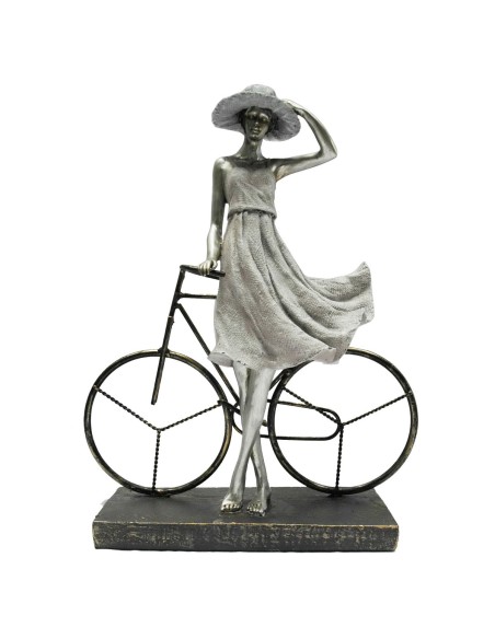 Figurine Décorative DKD Home Decor Femme Argenté Bicyclette Métal Résine (27,5 x 9,5 x 34,5 cm)