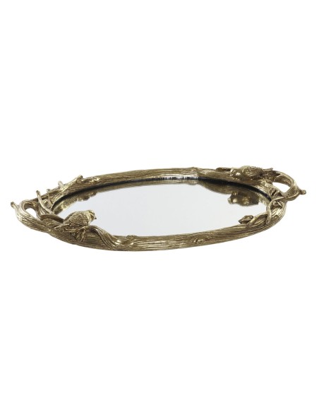 Plateau DKD Home Decor Miroir Doré Résine Oiseaux (45 x 27 x 3,7 cm)