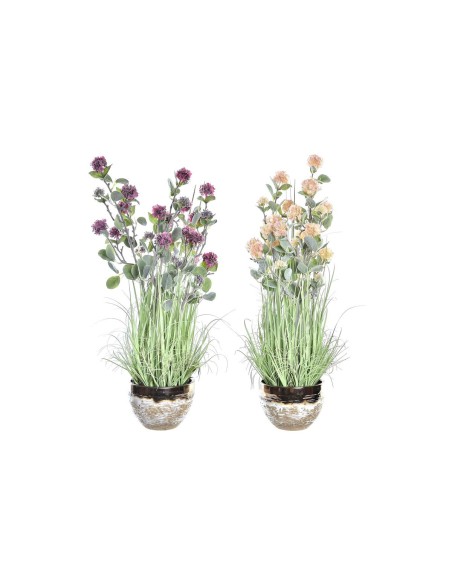 Plante décorative DKD Home Decor Vase 20 x 20 x 78 cm Porcelaine Rose PVC (2 Unités)