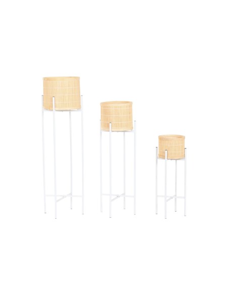 Cache-pot Home ESPRIT Blanc Naturel Métal Bambou 31 x 31 x 103 cm (3 Pièces)