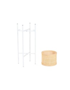 Cache-pot Home ESPRIT Blanc Naturel Métal Bambou 31 x 31 x 103 cm (3 Pièces) 2