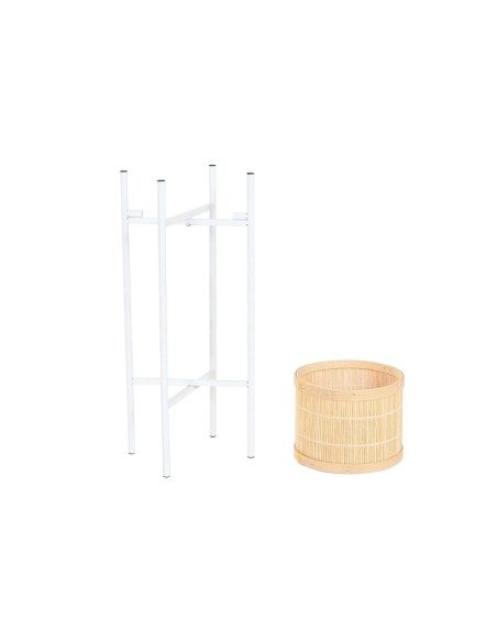 Cache-pot Home ESPRIT Blanc Naturel Métal Bambou 31 x 31 x 103 cm (3 Pièces)