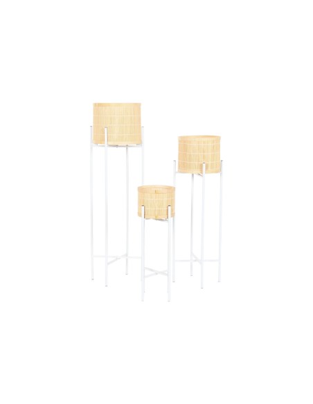 Cache-pot Home ESPRIT Blanc Naturel Métal Bambou 31 x 31 x 103 cm (3 Pièces)