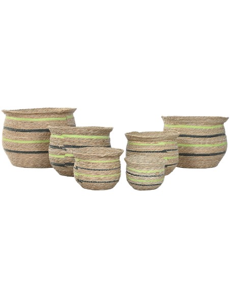 Cache-pot Home ESPRIT Marron Vert Fibre Arabe 44 x 44 x 33 cm (6 Unités)