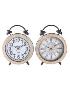 Horloge de table DKD Home Decor 25,8 x 8 x 32 cm Naturel Blanc Fer Traditionnel Bois MDF (2 Unités)