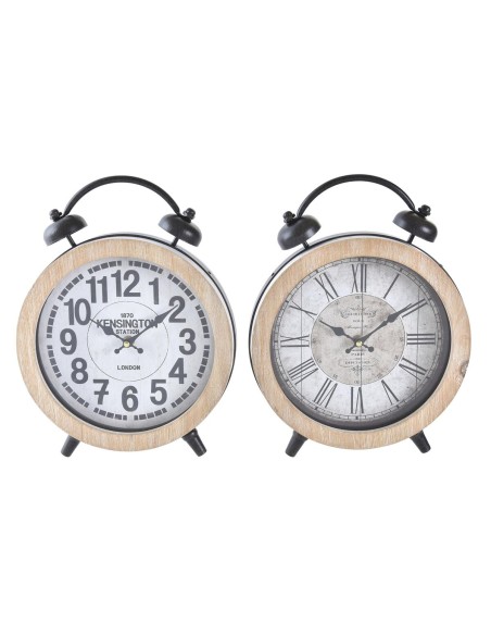 Horloge de table DKD Home Decor 25,8 x 8 x 32 cm Naturel Blanc Fer Traditionnel Bois MDF (2 Unités)