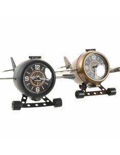 Horloge de table DKD Home Decor 23 x 16 x 13 cm Avion Noir Doré Fer Vintage (2 Unités) 2