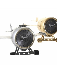 Horloge de table DKD Home Decor 23 x 16 x 13 cm Avion Verre Argenté Doré Fer (2 Unités) 2