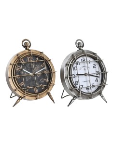 Horloge de table DKD Home Decor Mappemonde 22 x 17 x 29 cm Verre Argenté Noir Doré Blanc Fer (2 Unités)