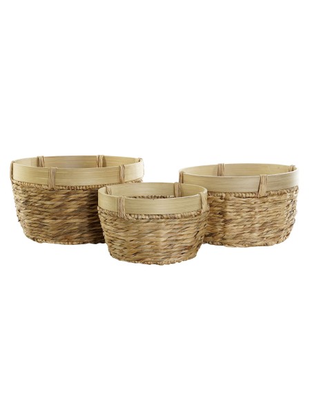 Set de basket DKD Home Decor Bambou Tropical Joncs (40 x 40 x 23 cm) (3 Pièces)