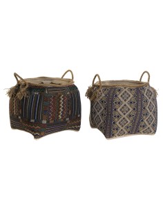 Panier DKD Home Decor Fibre naturelle 41 x 41 x 40 cm Boho (2 Unités)
