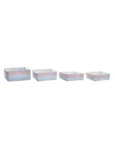Set de basket DKD Home Decor Polyester 8,5 cm 26 x 26 x 9 cm Fibre naturelle Boho méditerranéen (4 Pièces)