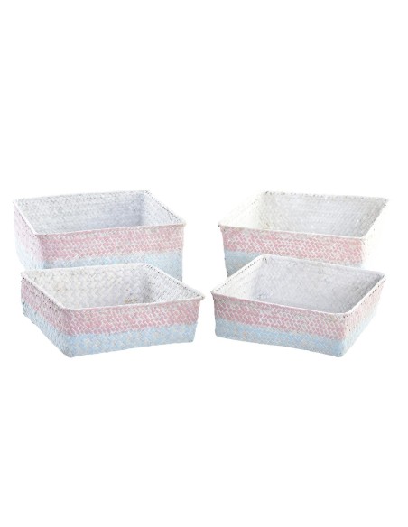 Set de basket DKD Home Decor Polyester 8,5 cm 26 x 26 x 9 cm Fibre naturelle Boho méditerranéen (4 Pièces)