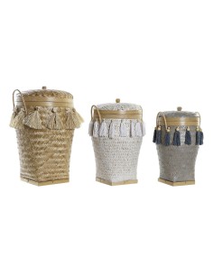 Set de basket DKD Home Decor 39 x 39 x 55 cm Bambou Frange Boho