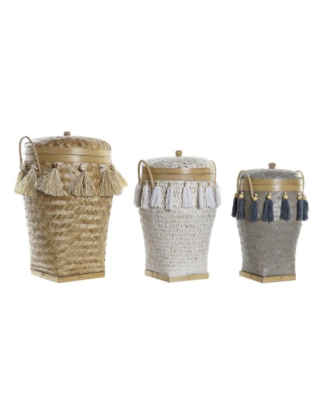 Set de basket DKD Home Decor 39 x 39 x 55 cm Bambou Frange Boho