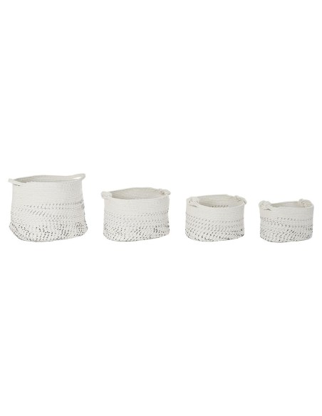 Set de basket DKD Home Decor Blanc Noir Boho 36 x 36 x 33 cm (4 Pièces)