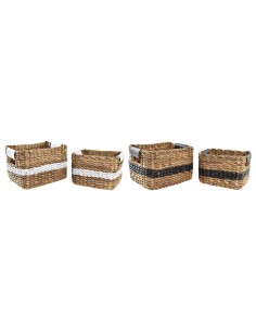 Set de basket DKD Home Decor Blanc Noir Naturel Blanc/Noir Polyuréthane Bois Métal Fibre naturelle Colonial 30 x 40 cm 32 x 25 x