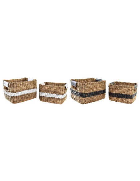 Set de basket DKD Home Decor Blanc Noir Naturel Blanc/Noir Polyuréthane Bois Métal Fibre naturelle Colonial 30 x 40 cm 32 x 25 x